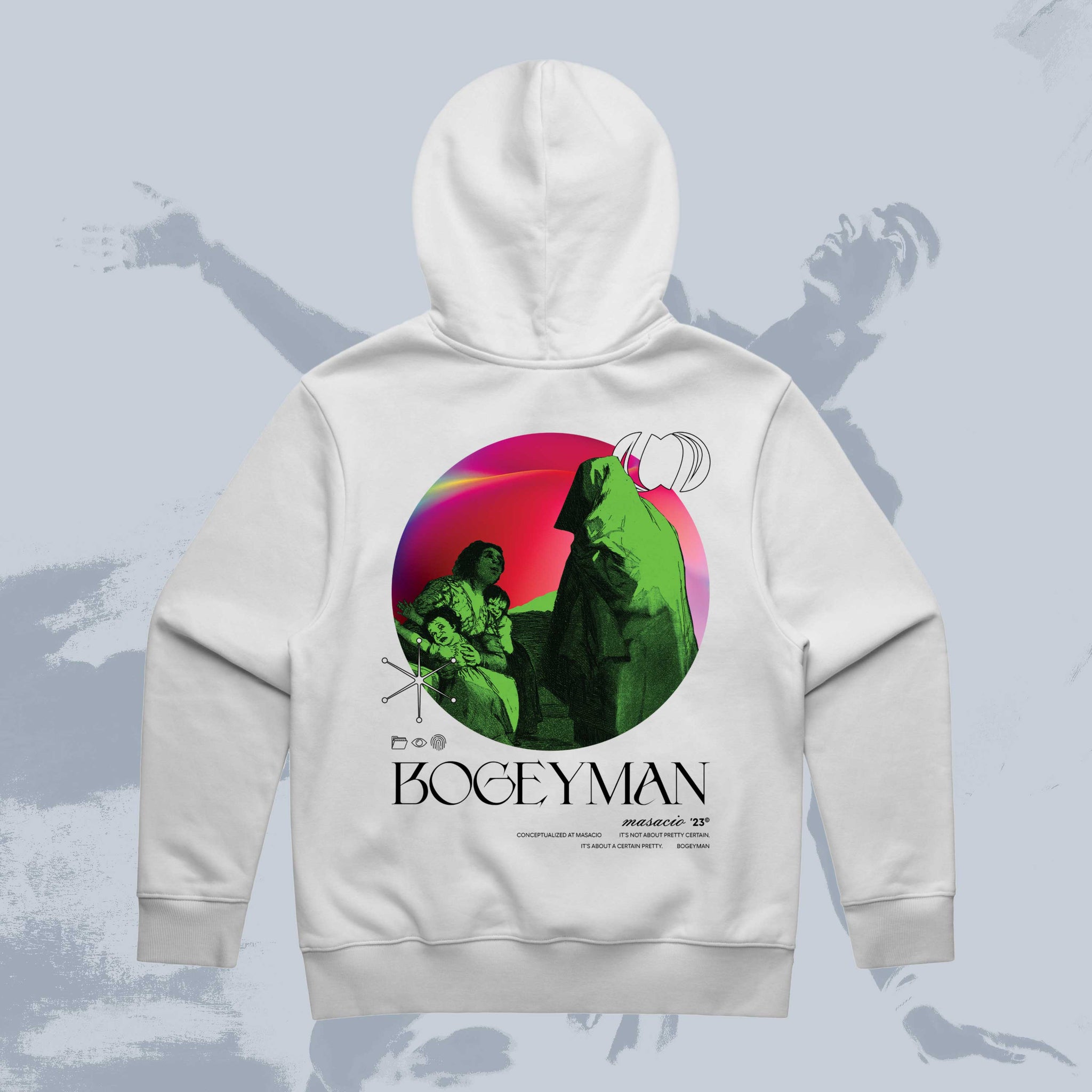 Masacio_White Oversized Hoodie with picture of Bogeyman