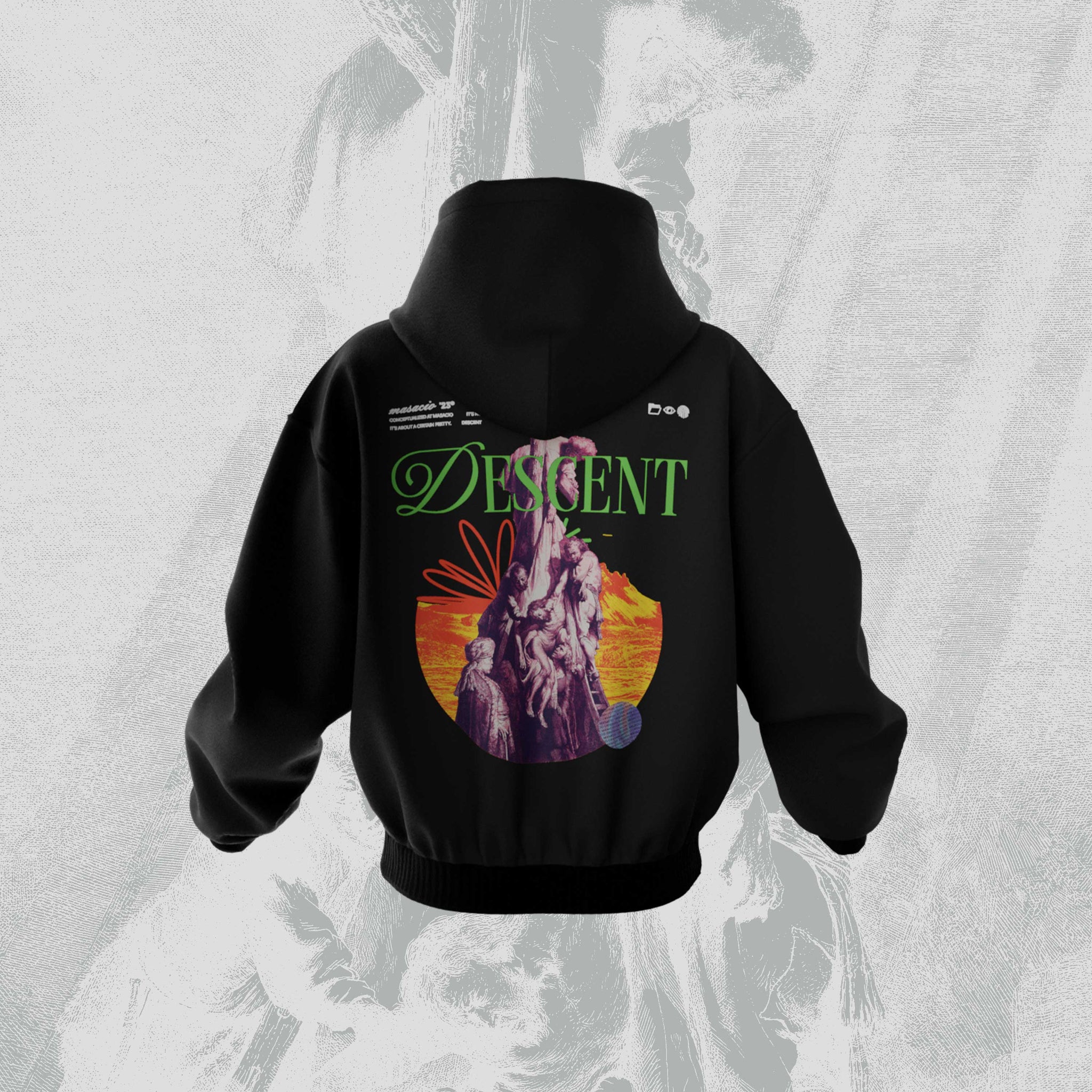 Masacio_Black Oversized hoodie with picture of Descent