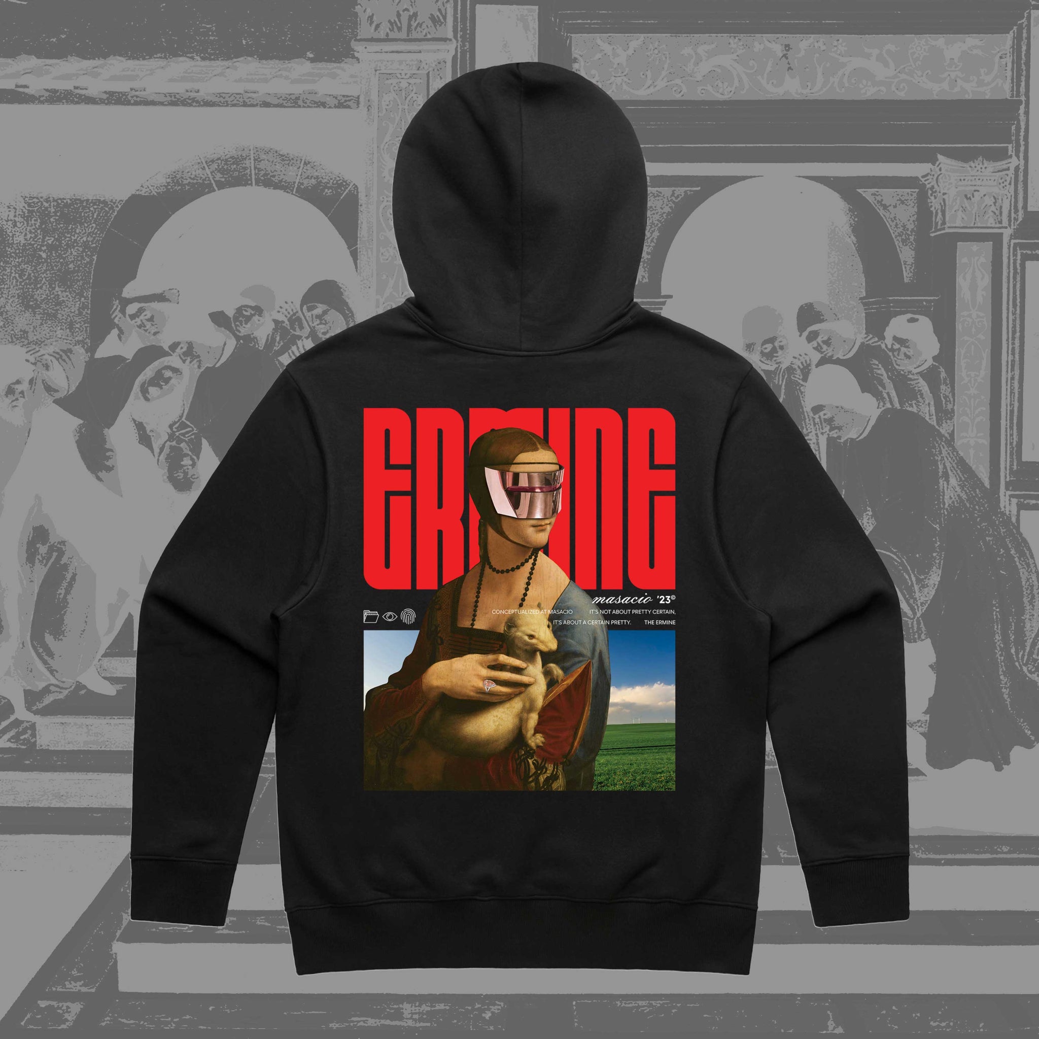 Masacio_Black Oversized Hoodie with picture of Ermine