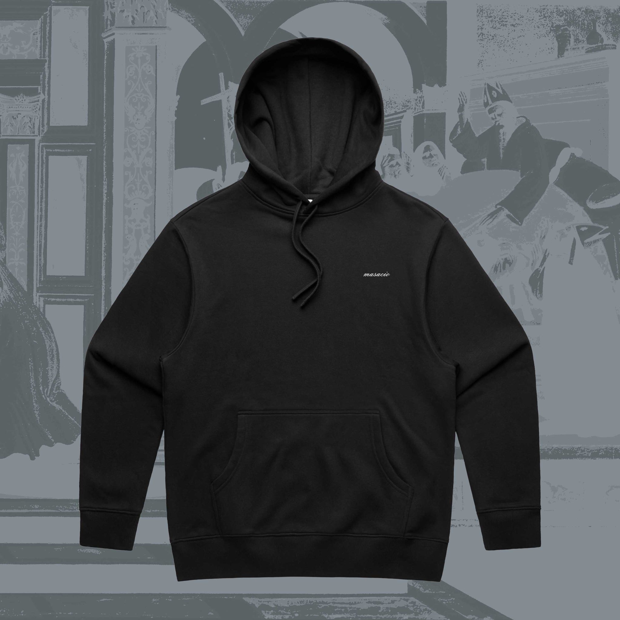 Masacio_Black Oversized Hoodie with picture of The Fall of Man