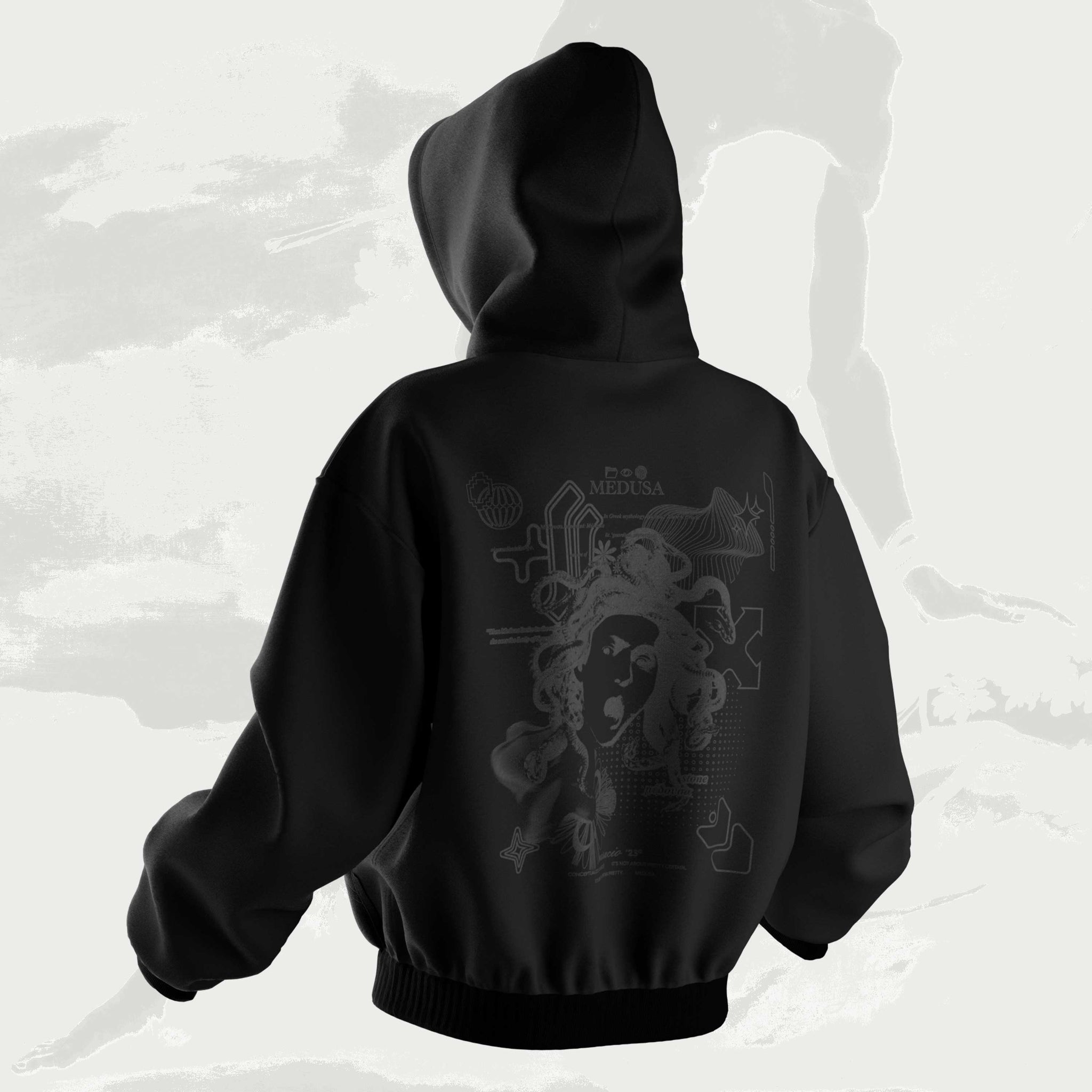 Masacio_Black Oversized Hoodie with picture of Medusa