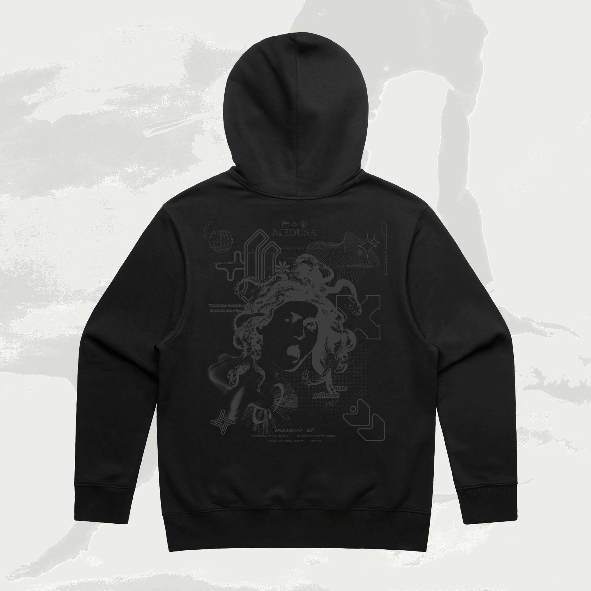 Masacio_Black Oversized Hoodie with picture of Medusa