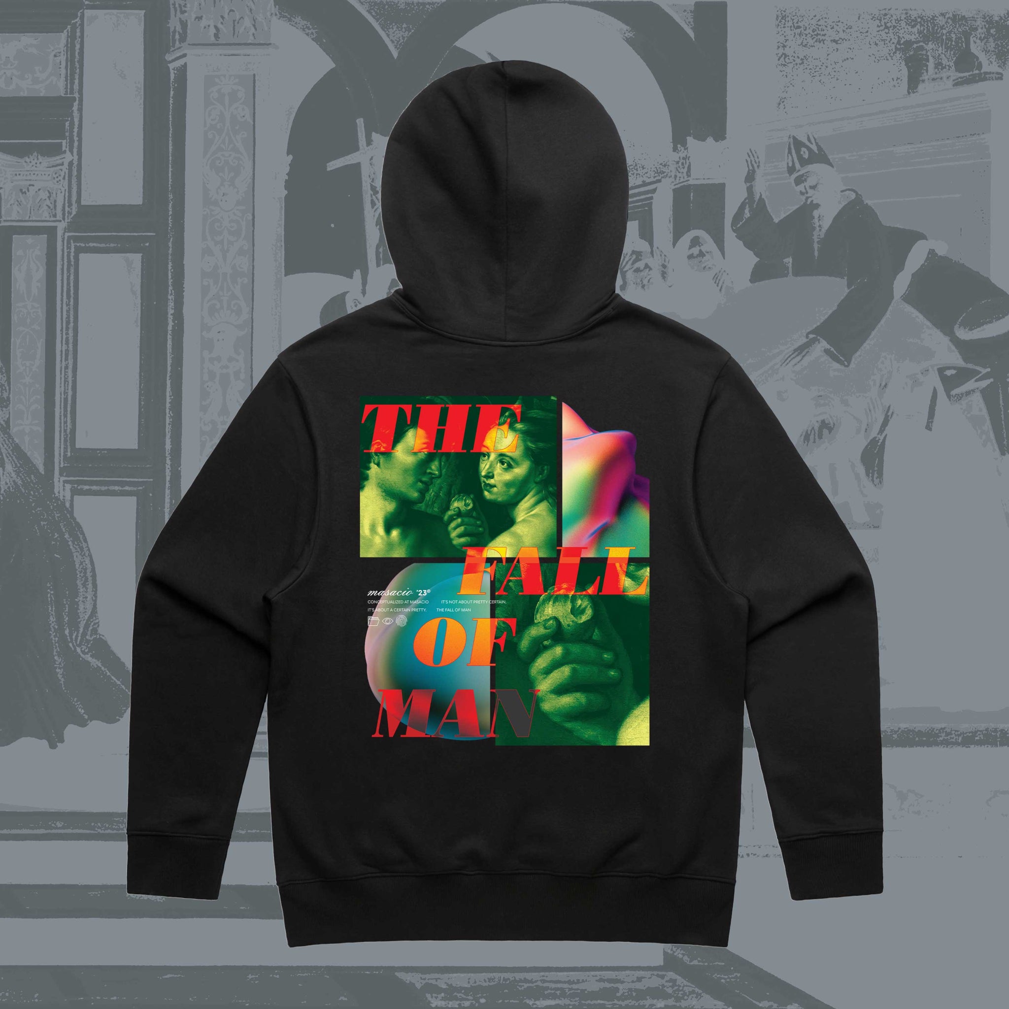 Masacio_Black Oversized Hoodie with picture of The Fall of Man