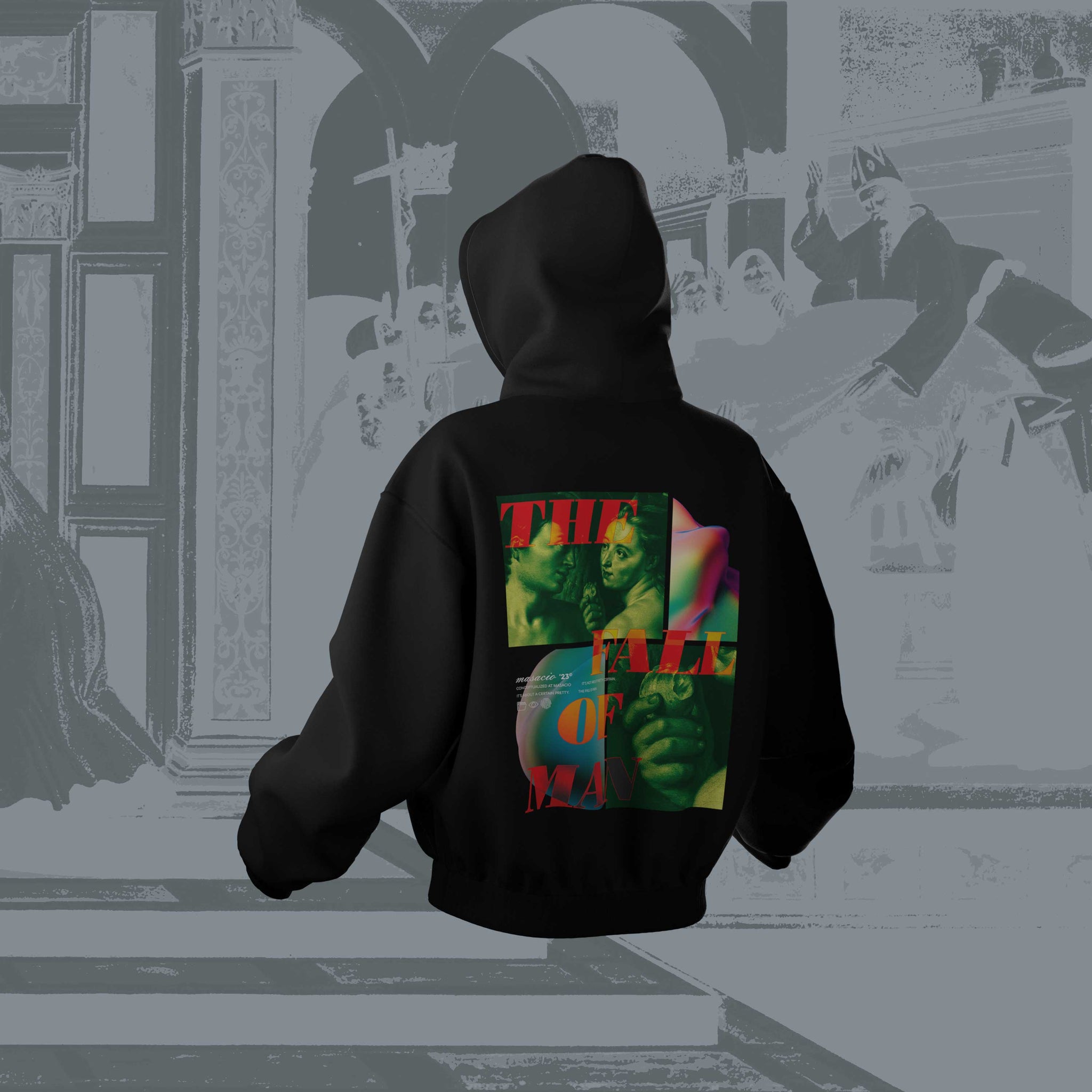 Masacio_Black Oversized Hoodie with picture of The Fall of Man