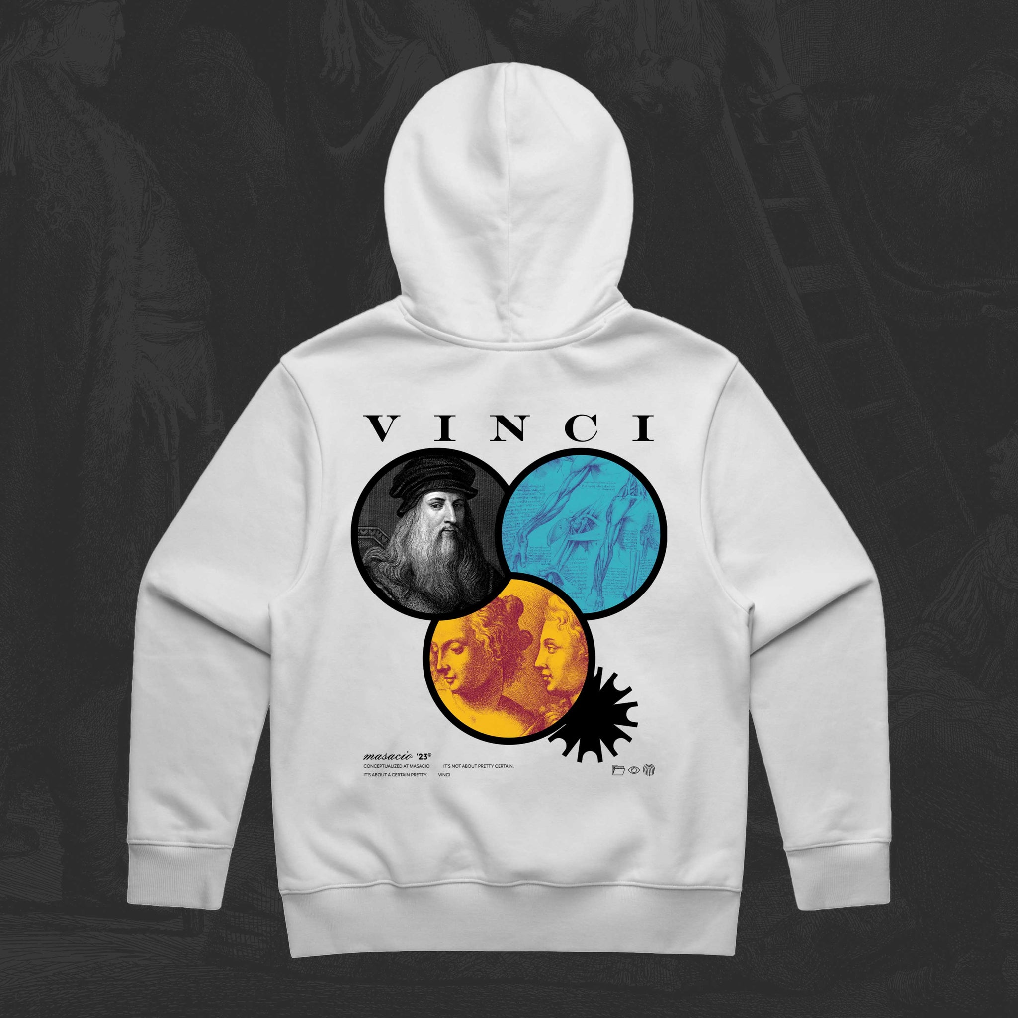 Masacio_White Oversized hoodie with picture of Vinci