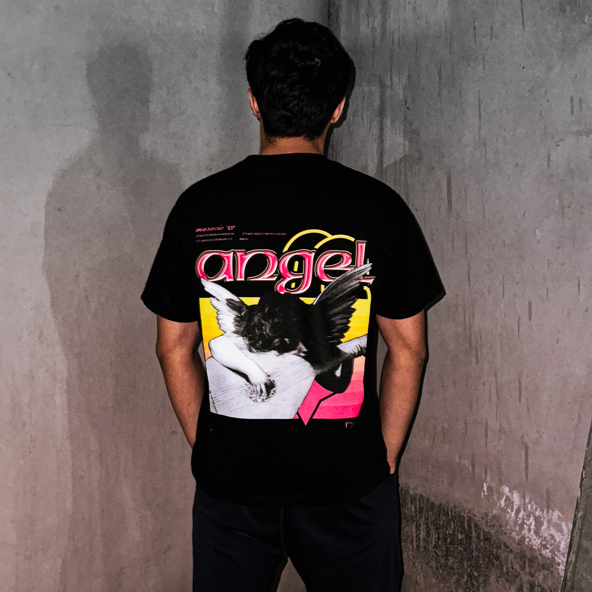 Masacio_Black Oversized T-shirt with picture of Angel